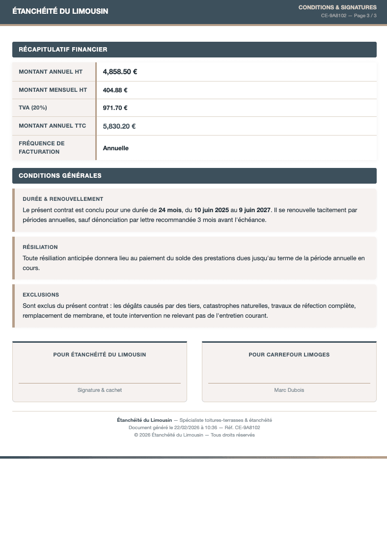 Page 3 — Engagements & signatures